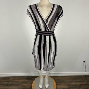 NWT Bebe Striped V-Neck Dress in Black and White XS